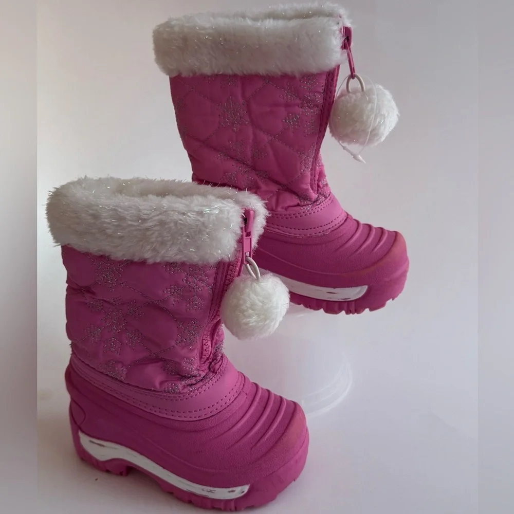 Boot Pink Snowflake pattern With Zipper Size 5 Insoles Of DuPont Thermo Lite